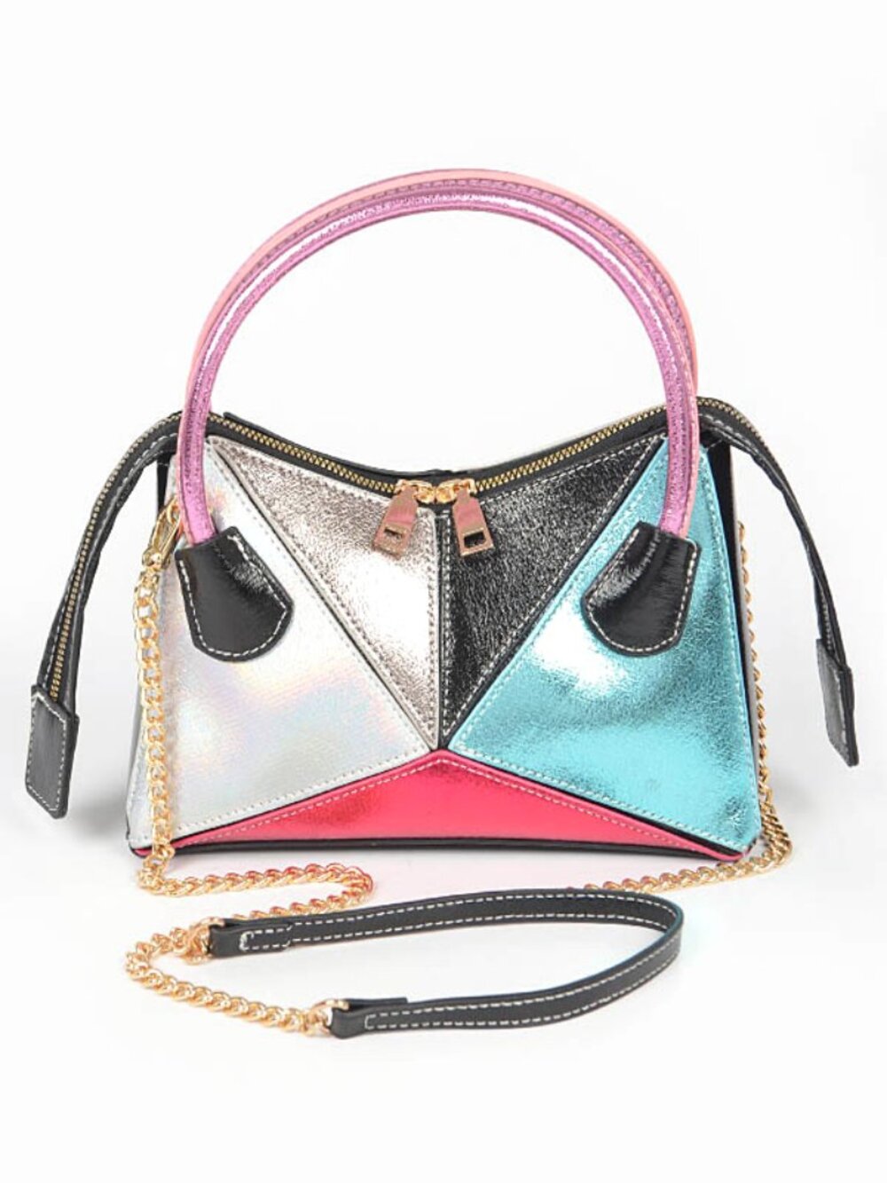 BNWT Metallic Block Color Top Handle Swing Bag Crossbody Clutch Bag